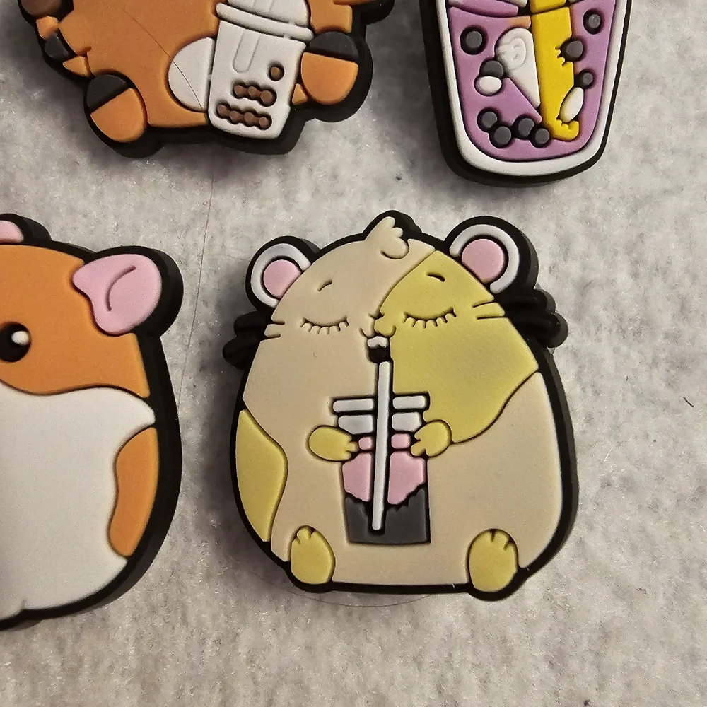 Jibbitz With Hamster Sloth and Boba Tea Theme Croc Shoe Charms Bundle Of 5